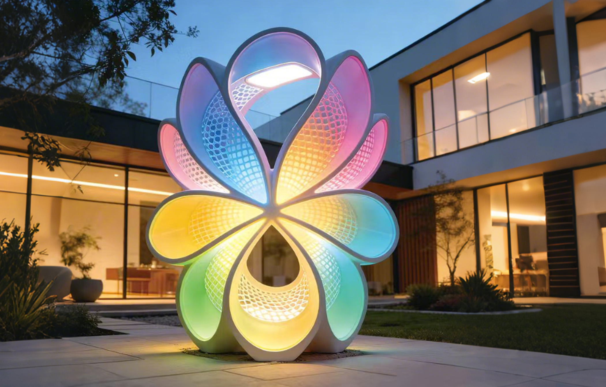 彩瓣幻花?多色漸變花瓣造型燈光裝置